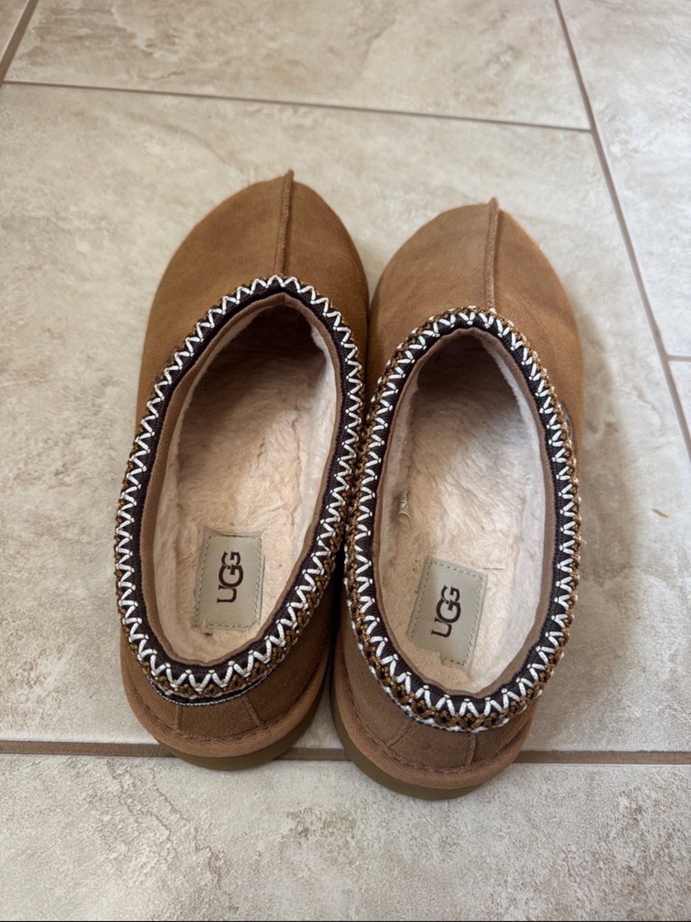 UGG Women’s Chestnut Brown Suede Slip-On Slippers - Picture 3 of 6